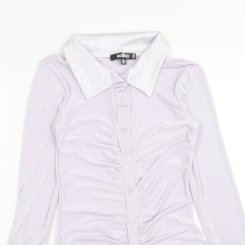 Missguided Womens Purple Polyester Bodycon Size 4 Collared Button