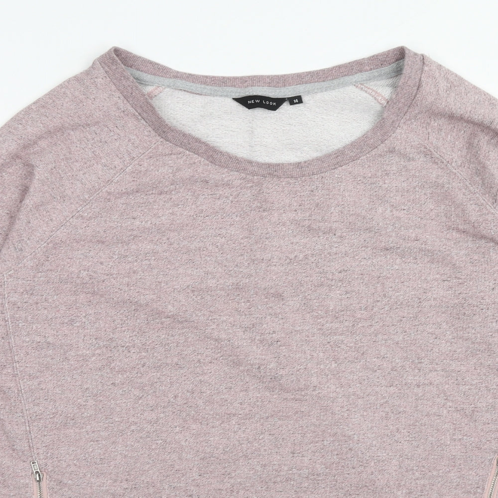 New Look Womens Pink Cotton Pullover Sweatshirt Size S Zip