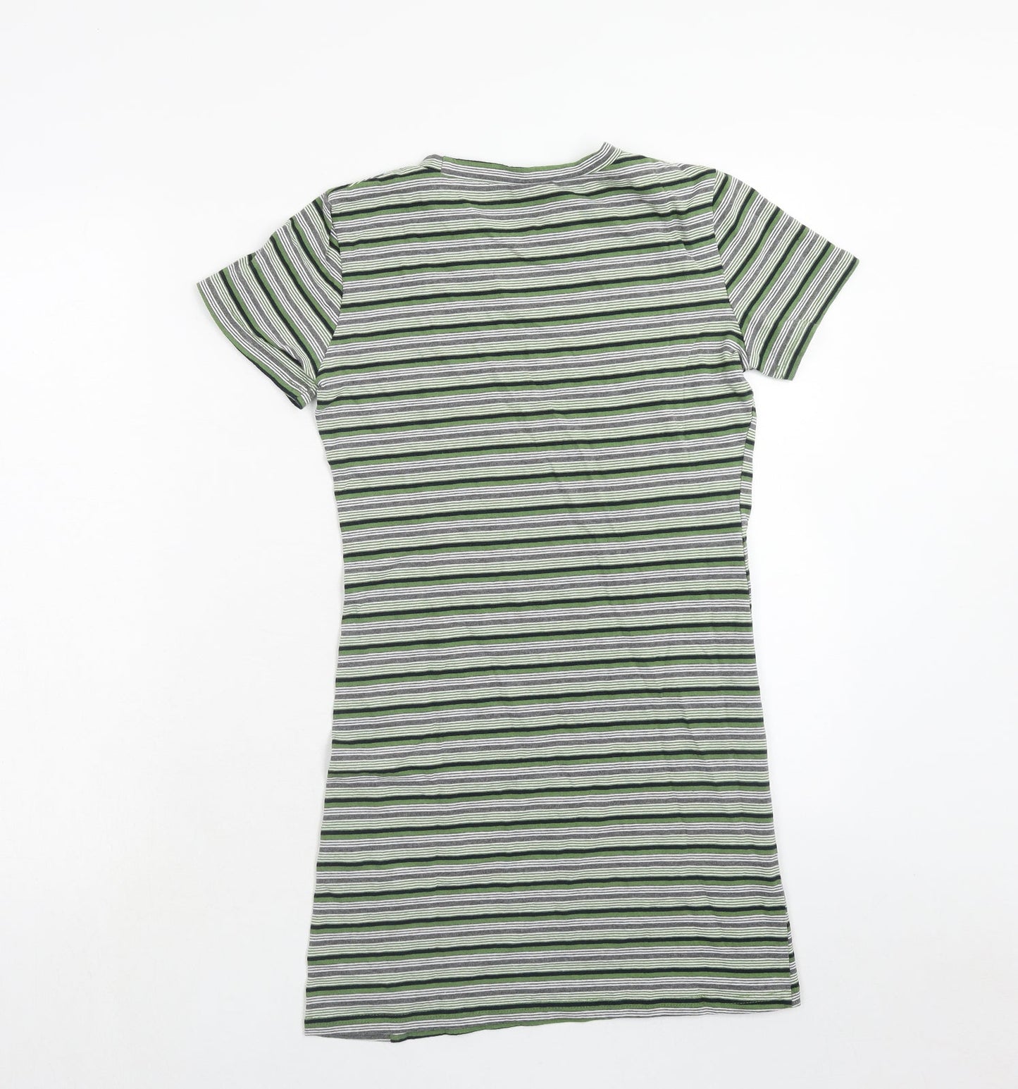 Dazy Womens Green Striped Cotton T-Shirt Dress Size S Round Neck Pullover