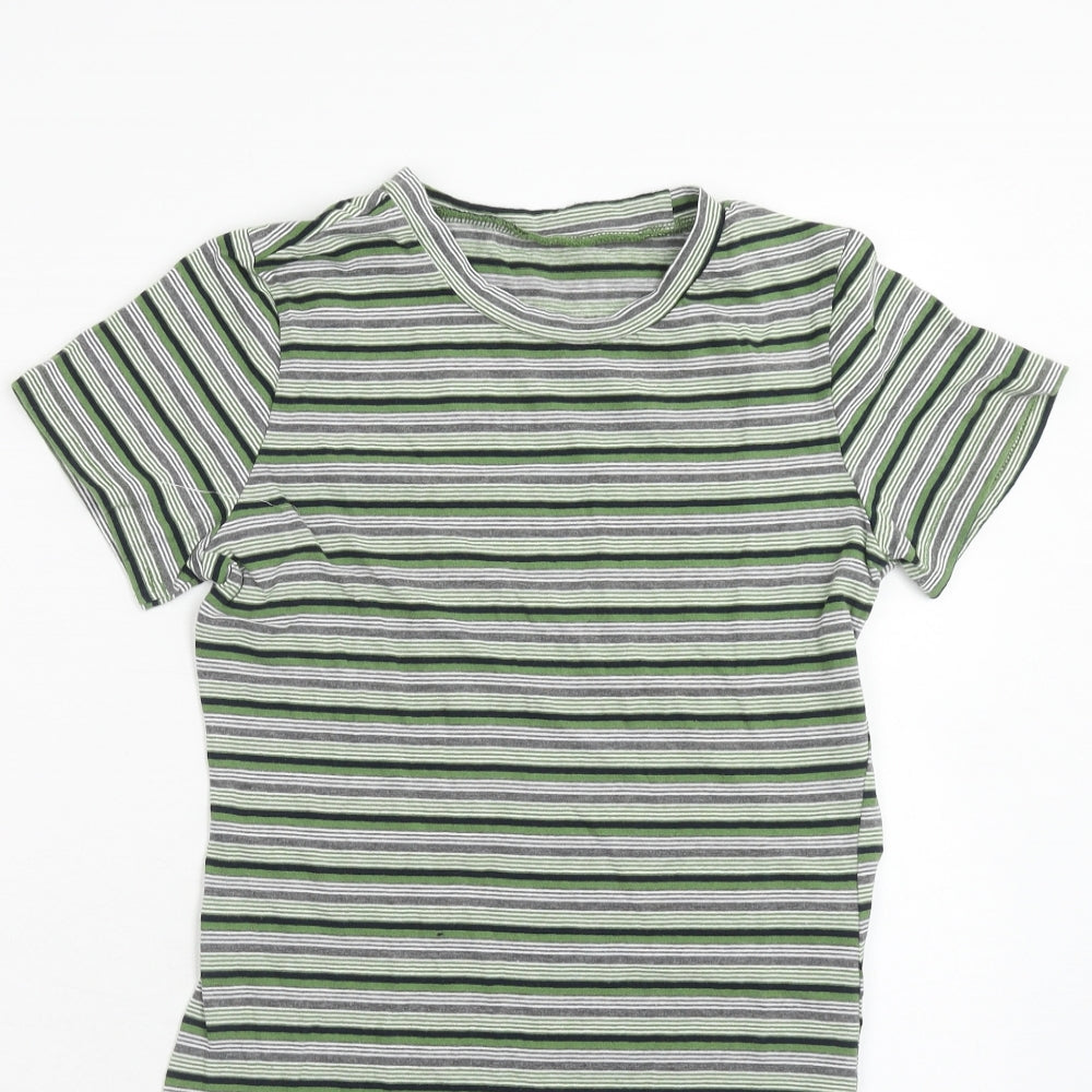 Dazy Womens Green Striped Cotton T-Shirt Dress Size S Round Neck Pullover