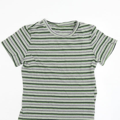 Dazy Womens Green Striped Cotton T-Shirt Dress Size S Round Neck Pullover