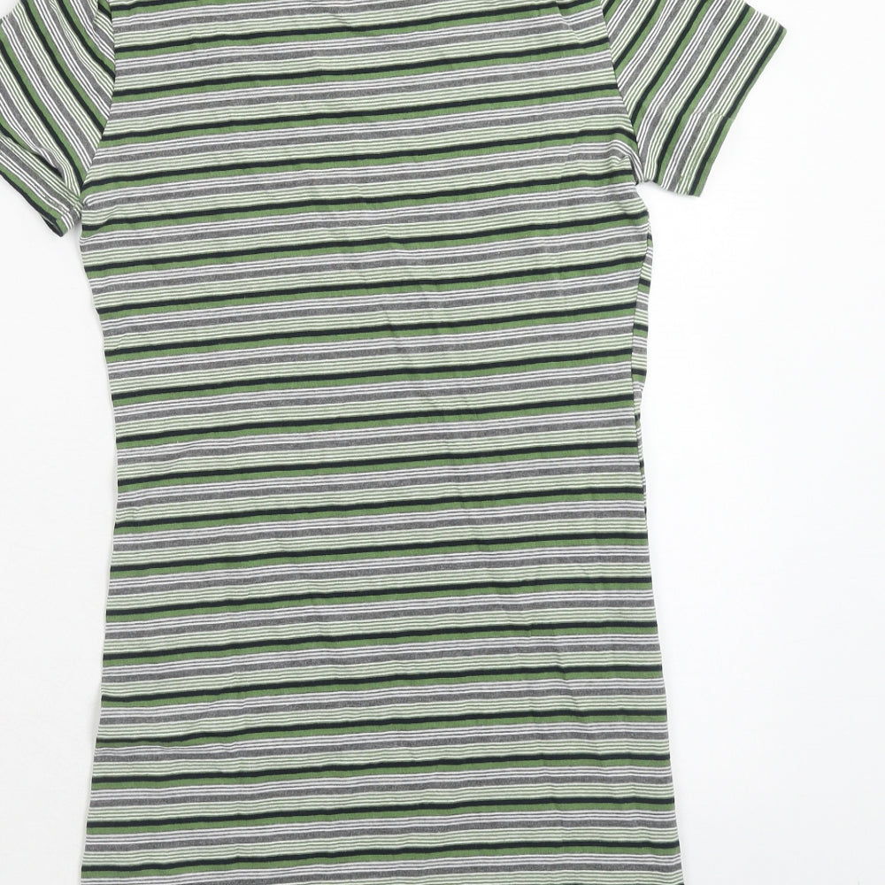 Dazy Womens Green Striped Cotton T-Shirt Dress Size S Round Neck Pullover