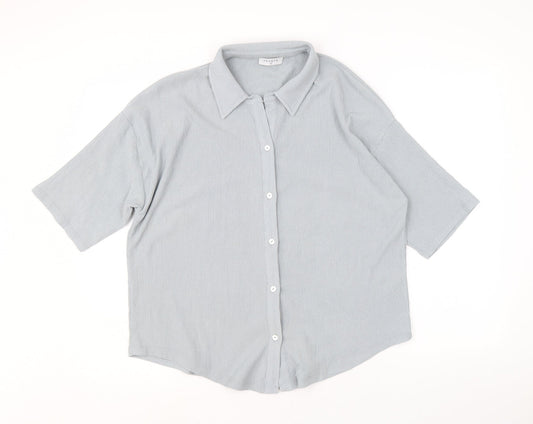 Papaya Womens Blue Polyester Basic Button-Up Size 14 Collared
