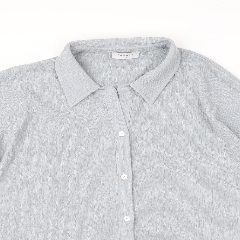 Papaya Womens Blue Polyester Basic Button-Up Size 14 Collared