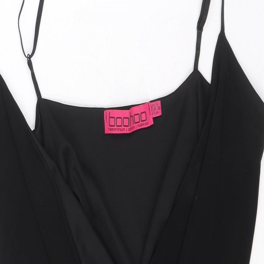 Boohoo Womens Black Polyester Bodysuit One-Piece Size 8 Pullover - Knot Front