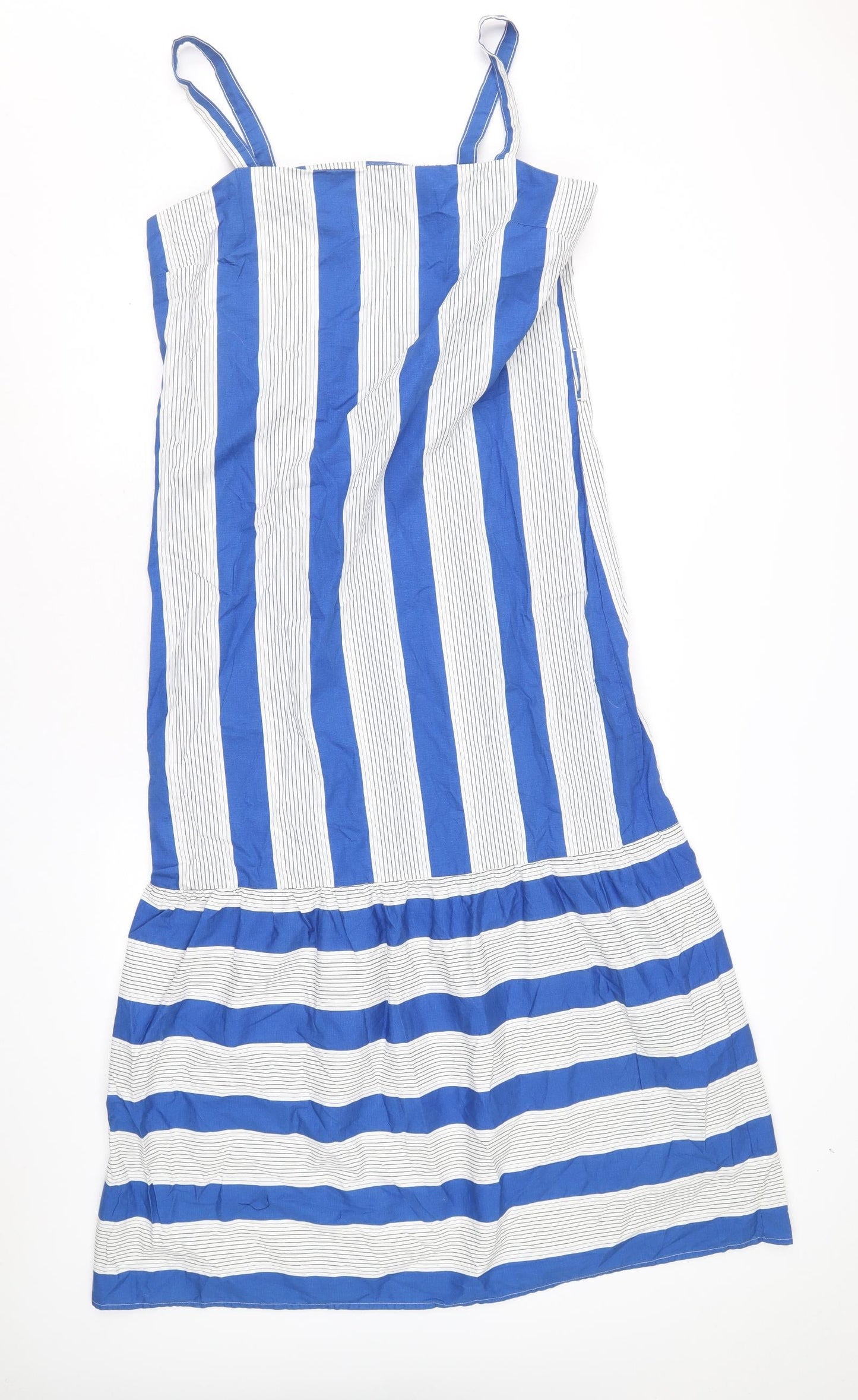 NEXT Womens Blue Striped 100% Cotton Tank Dress Size 10 Square Neck Pullover