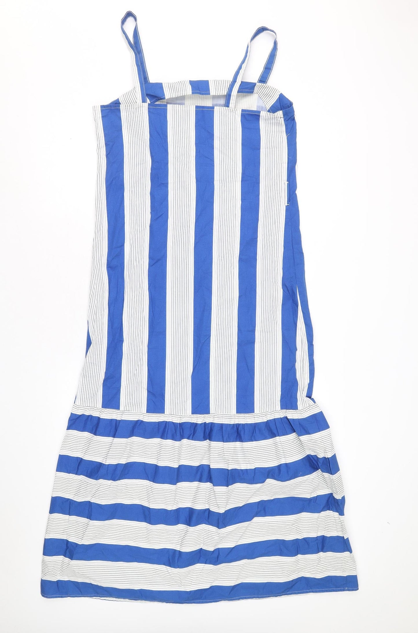 NEXT Womens Blue Striped 100% Cotton Tank Dress Size 10 Square Neck Pullover