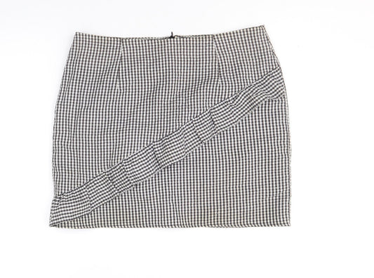 Clockhouse Womens Black Check Polyacrylate Fibre A-Line Skirt Size 12 Zip