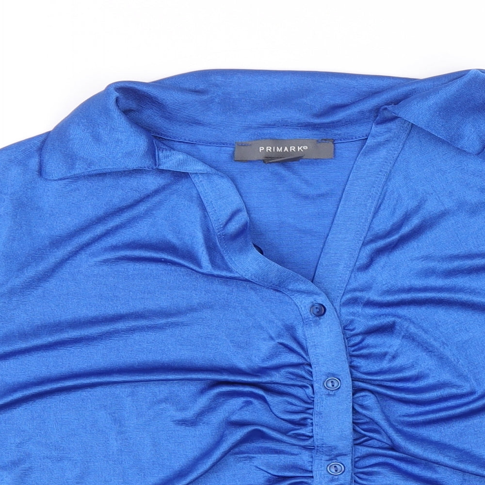 Primark Womens Blue Polyester Basic Button-Up Size XL V-Neck