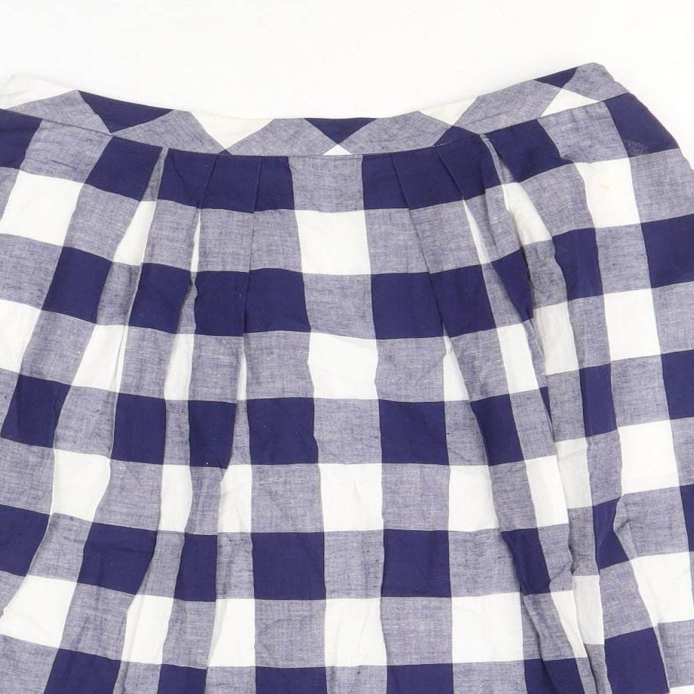 MARCS Womens Blue Check Cotton Swing Skirt Size 8 Zip