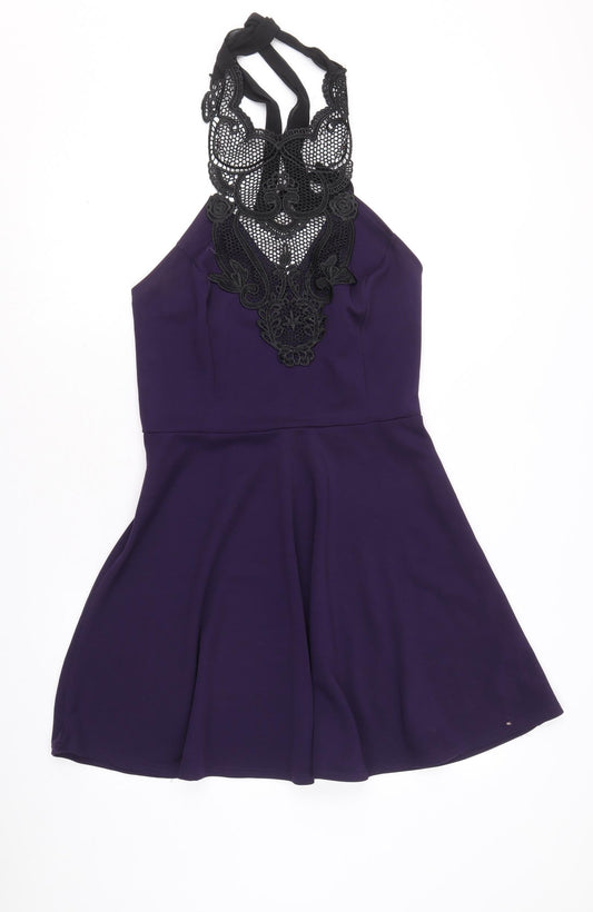 Atmosphere Womens Purple Polyester A-Line Size 14 Halter Pullover - Lace Detail