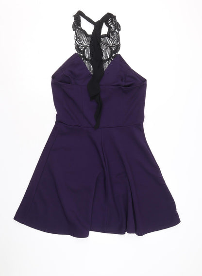 Atmosphere Womens Purple Polyester A-Line Size 14 Halter Pullover - Lace Detail