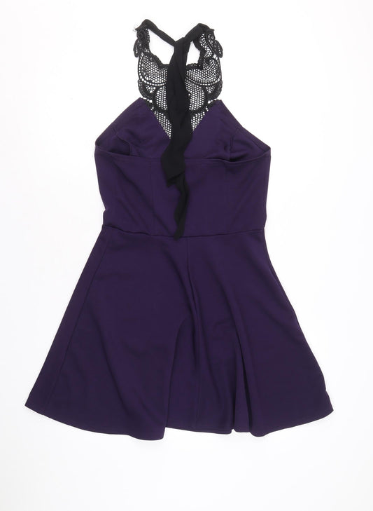 Atmosphere Womens Purple Polyester A-Line Size 14 Halter Pullover - Lace Detail