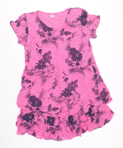 Nina Murati Womens Pink Floral 100% Cotton Trapeze & Swing Size L Round Neck Pullover