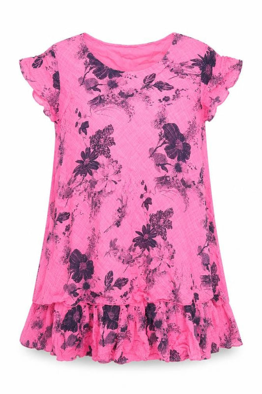 Nina Murati Womens Pink Floral 100% Cotton Trapeze & Swing Size L Round Neck Pullover