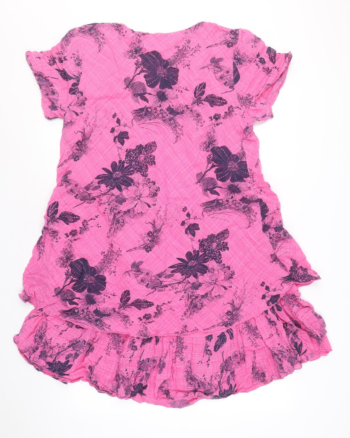 Nina Murati Womens Pink Floral 100% Cotton Trapeze & Swing Size L Round Neck Pullover