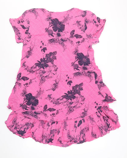 Nina Murati Womens Pink Floral 100% Cotton Trapeze & Swing Size L Round Neck Pullover