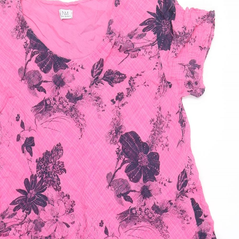 Nina Murati Womens Pink Floral 100% Cotton Trapeze & Swing Size L Round Neck Pullover