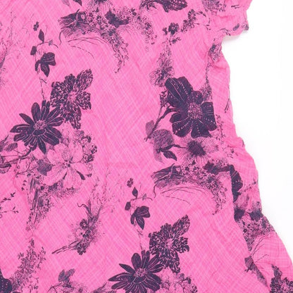 Nina Murati Womens Pink Floral 100% Cotton Trapeze & Swing Size L Round Neck Pullover