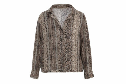 Pull&Bear Womens Brown Animal Print Viscose Basic Button-Up Size M Collared - Snake Skin Print