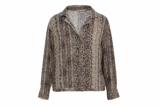 Pull&Bear Womens Brown Animal Print Viscose Basic Button-Up Size M Collared - Snake Skin Print