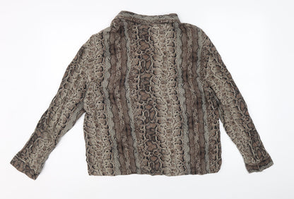 Pull&Bear Womens Brown Animal Print Viscose Basic Button-Up Size M Collared - Snake Skin Print