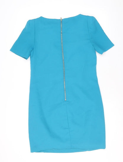 Warehouse Womens Blue Polyester A-Line Size 10 Round Neck Zip