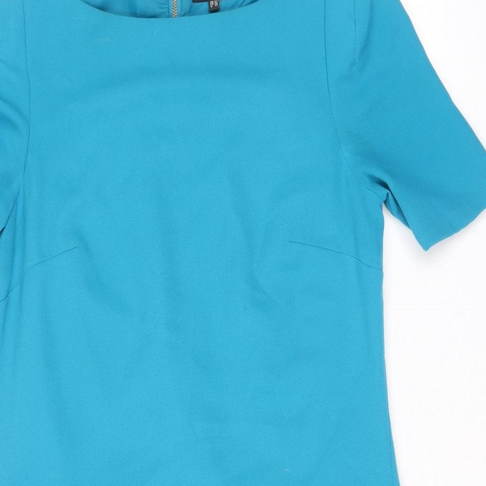 Warehouse Womens Blue Polyester A-Line Size 10 Round Neck Zip