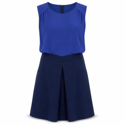 Closet Womens Blue Colourblock Polyester Fit & Flare Size 10 Round Neck Zip
