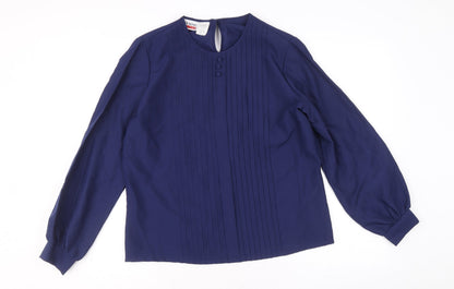 Judy Bond Womens Blue Polyester Basic Blouse Size 12 Round Neck