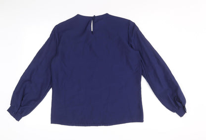 Judy Bond Womens Blue Polyester Basic Blouse Size 12 Round Neck