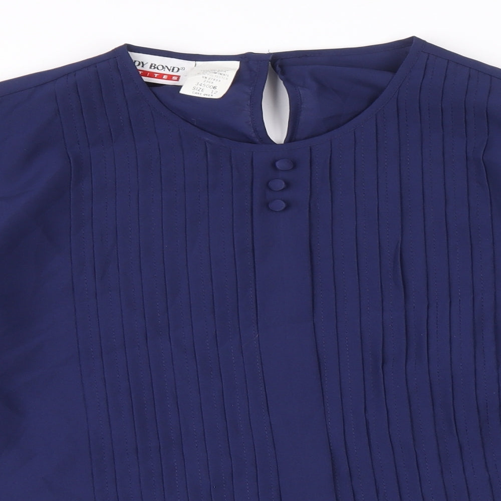 Judy Bond Womens Blue Polyester Basic Blouse Size 12 Round Neck