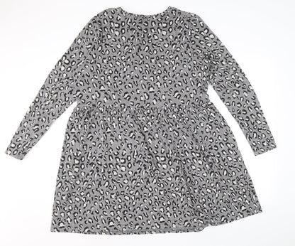 New Look Womens Grey Animal Print Viscose Trapeze & Swing Size 16 Round Neck Pullover - Leopard Pattern
