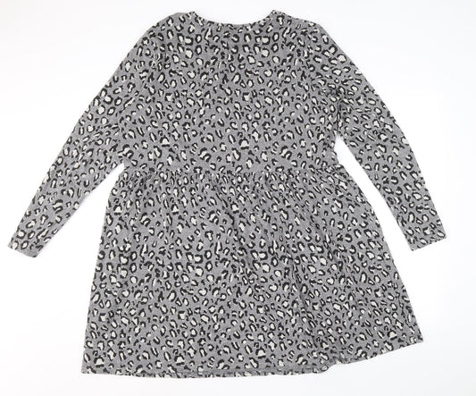 New Look Womens Grey Animal Print Viscose Trapeze & Swing Size 16 Round Neck Pullover - Leopard Pattern