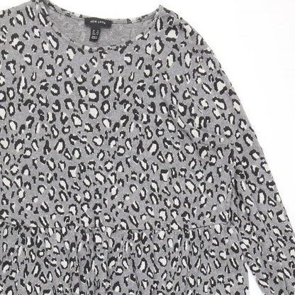 New Look Womens Grey Animal Print Viscose Trapeze & Swing Size 16 Round Neck Pullover - Leopard Pattern