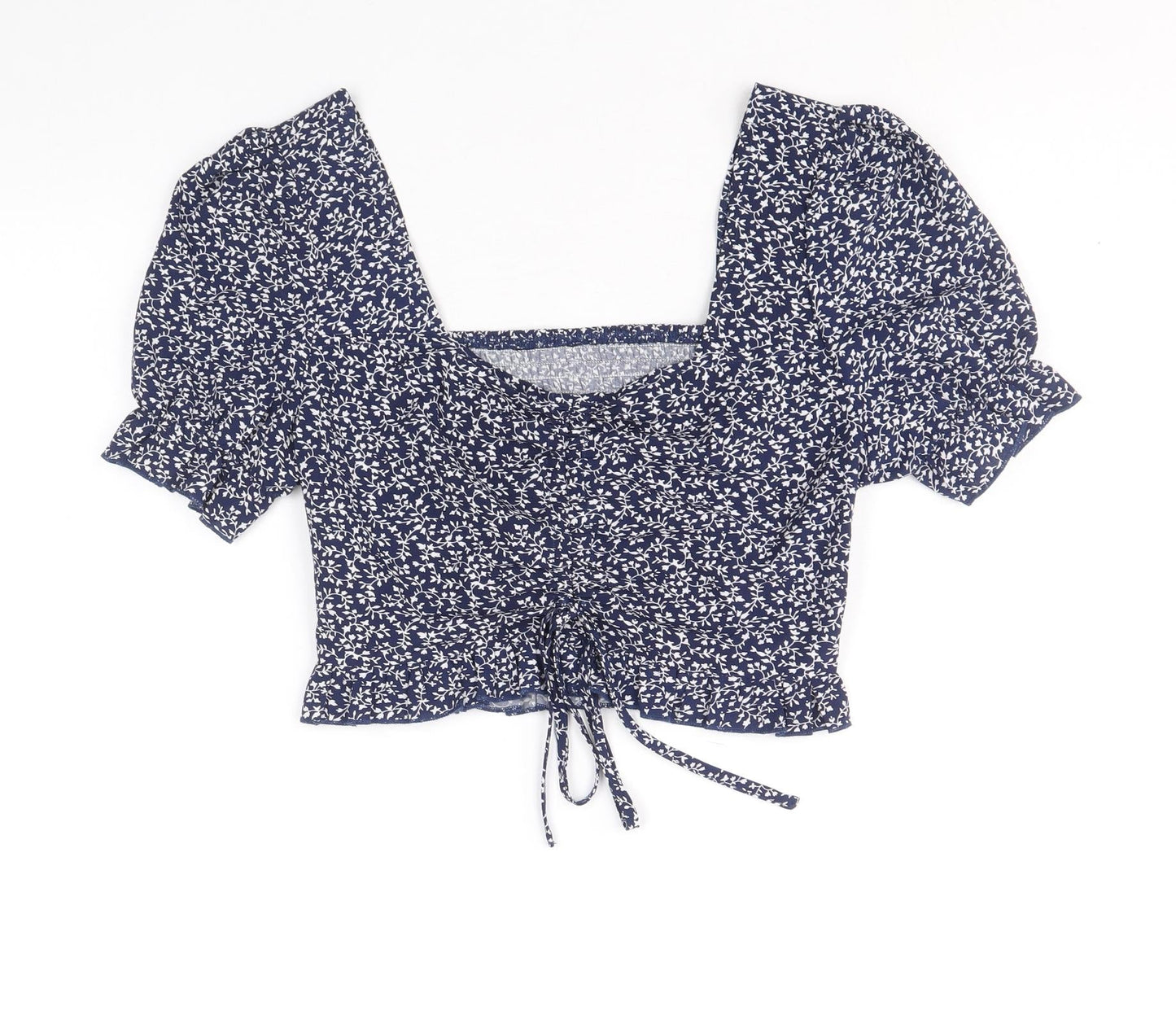 SheIn Womens Blue Geometric Polyacrylate Fibre Basic Tank Size M Square Neck