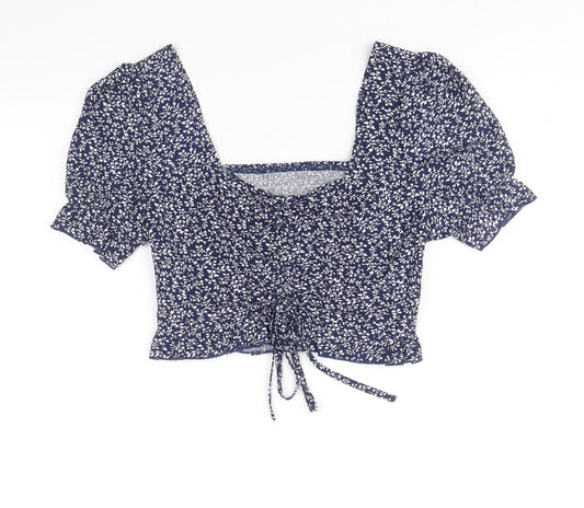 SheIn Womens Blue Geometric Polyacrylate Fibre Basic Tank Size M Square Neck