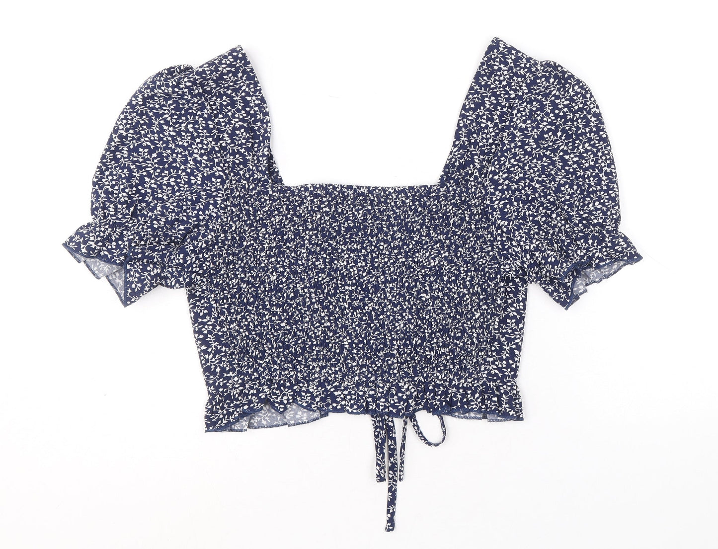 SheIn Womens Blue Geometric Polyacrylate Fibre Basic Tank Size M Square Neck