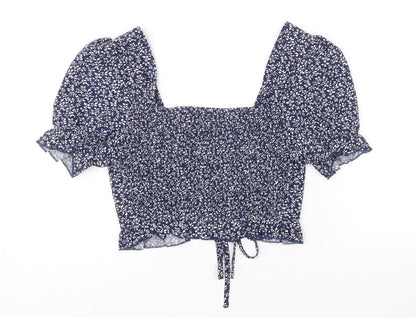 SheIn Womens Blue Geometric Polyacrylate Fibre Basic Tank Size M Square Neck