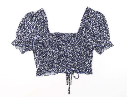 SheIn Womens Blue Geometric Polyacrylate Fibre Basic Tank Size M Square Neck