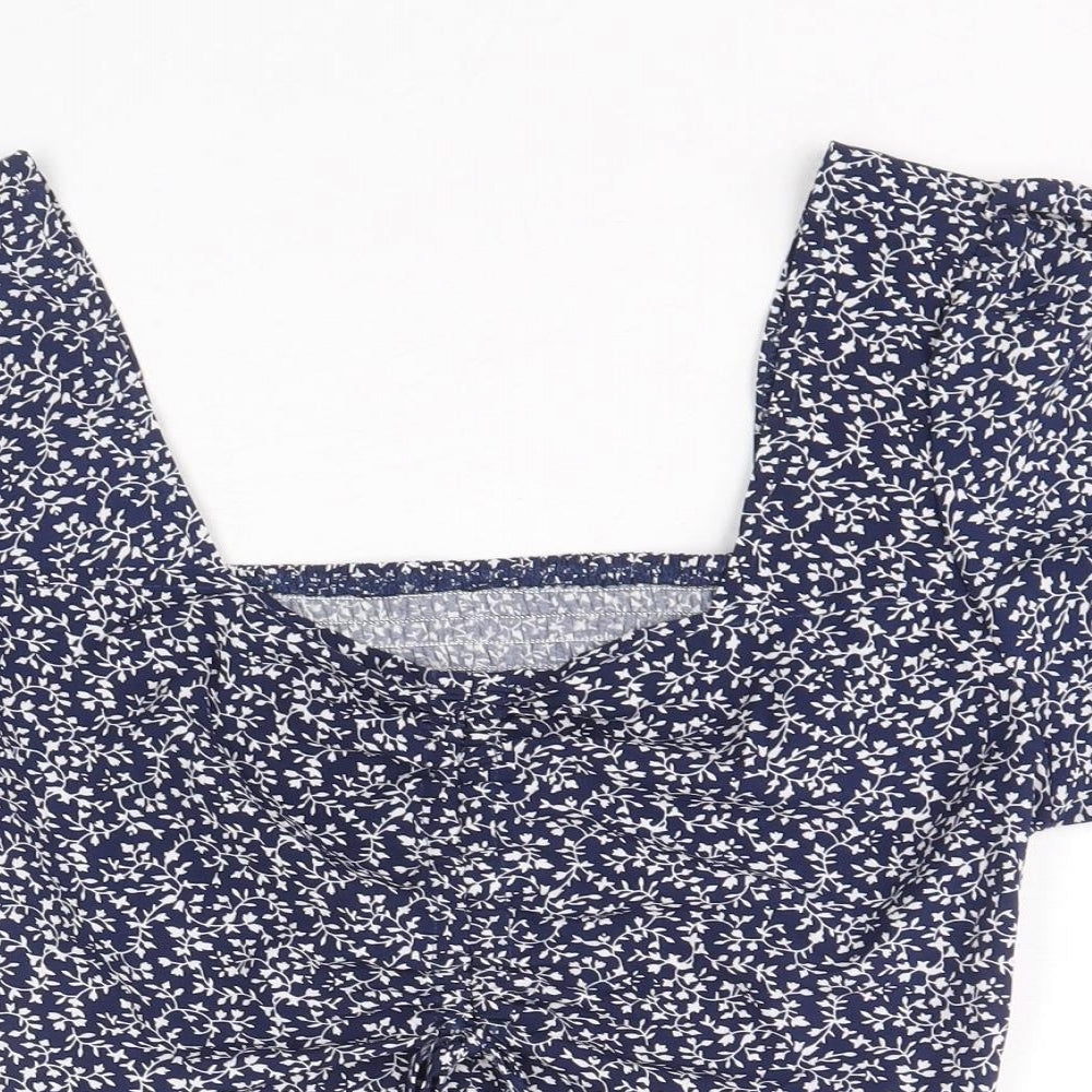 SheIn Womens Blue Geometric Polyacrylate Fibre Basic Tank Size M Square Neck