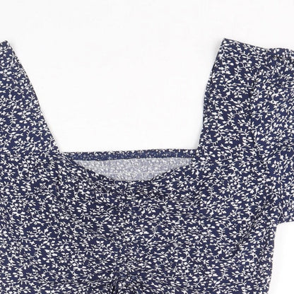 SheIn Womens Blue Geometric Polyacrylate Fibre Basic Tank Size M Square Neck