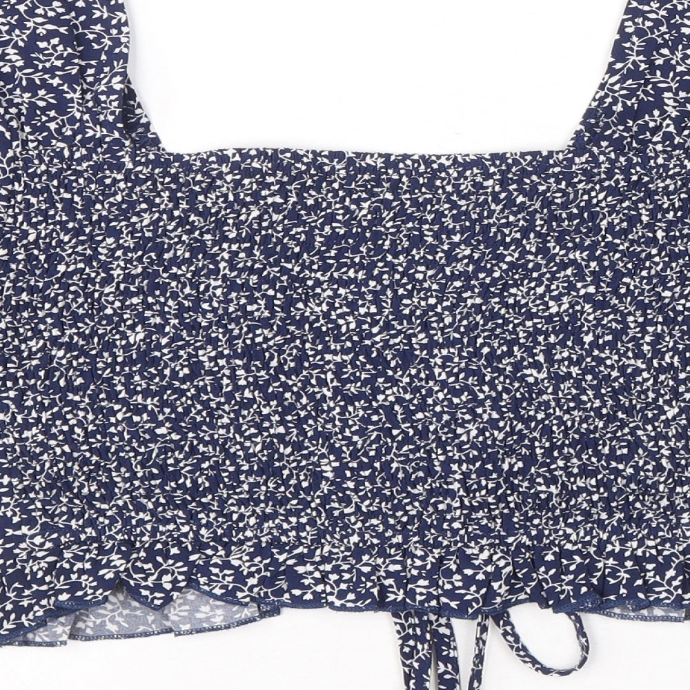 SheIn Womens Blue Geometric Polyacrylate Fibre Basic Tank Size M Square Neck