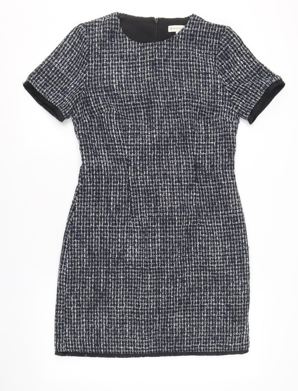 Warehouse Womens Blue Geometric Polyester A-Line Size 10 Round Neck Zip