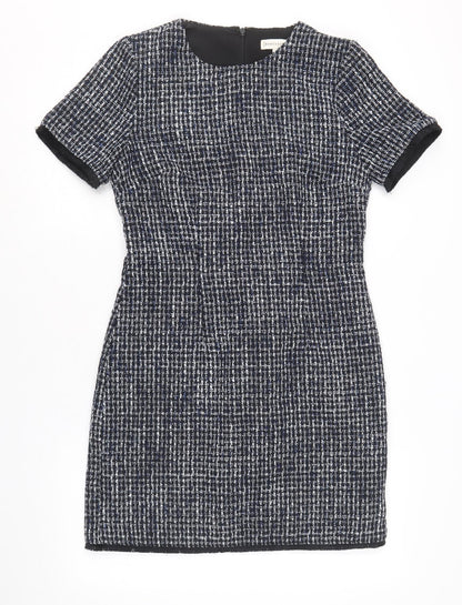 Warehouse Womens Blue Geometric Polyester A-Line Size 10 Round Neck Zip