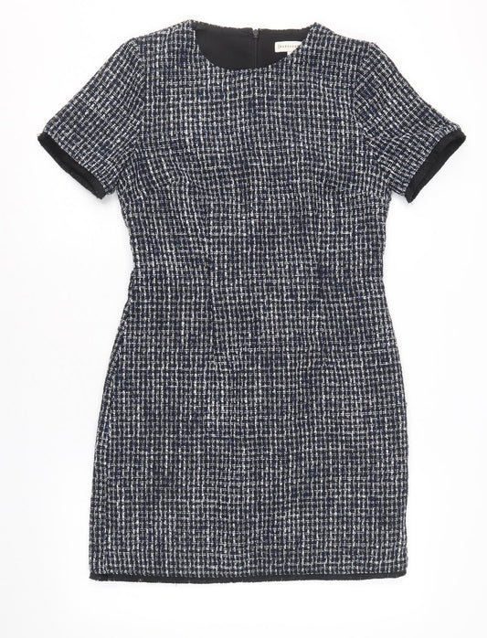 Warehouse Womens Blue Geometric Polyester A-Line Size 10 Round Neck Zip