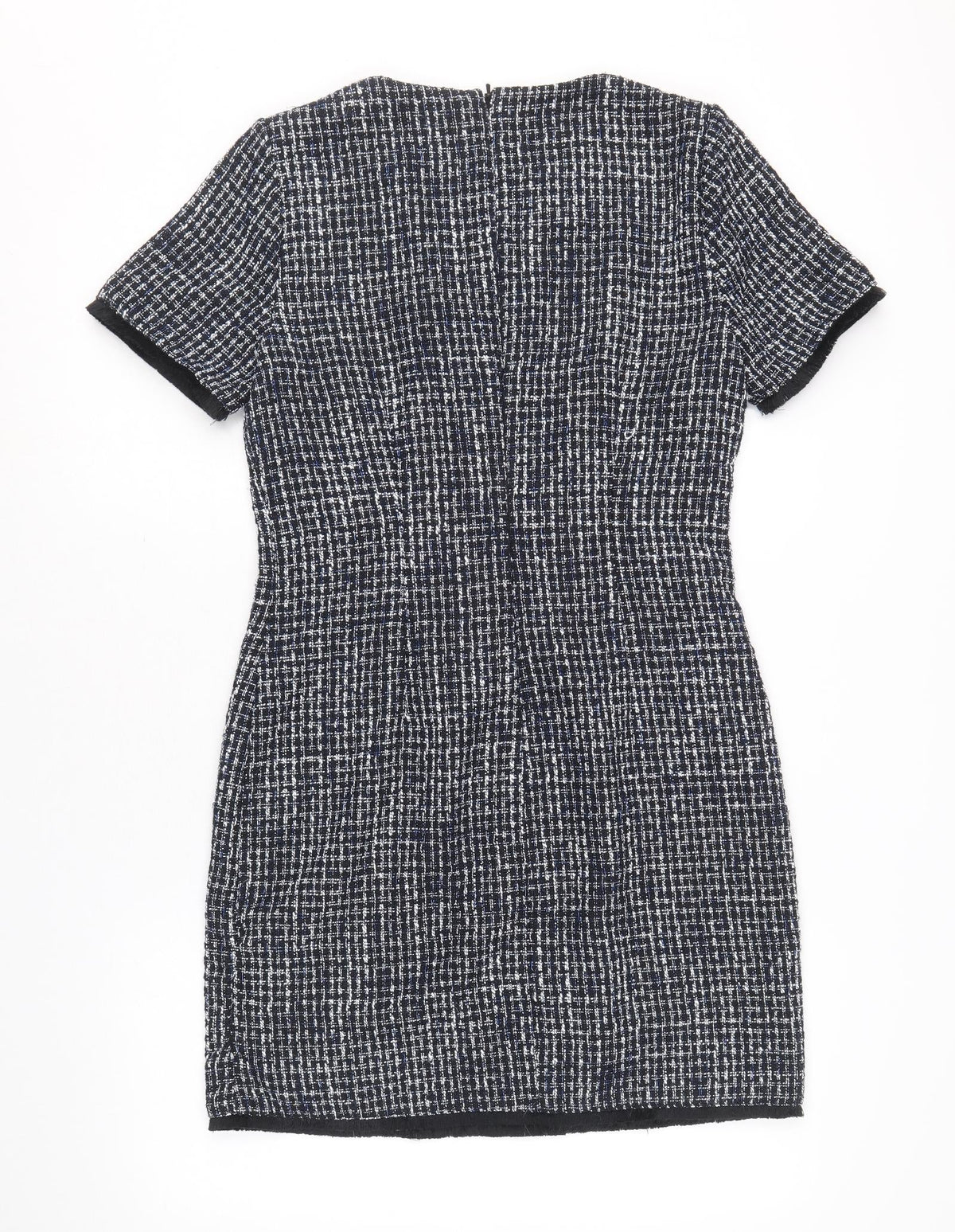 Warehouse Womens Blue Geometric Polyester A-Line Size 10 Round Neck Zip