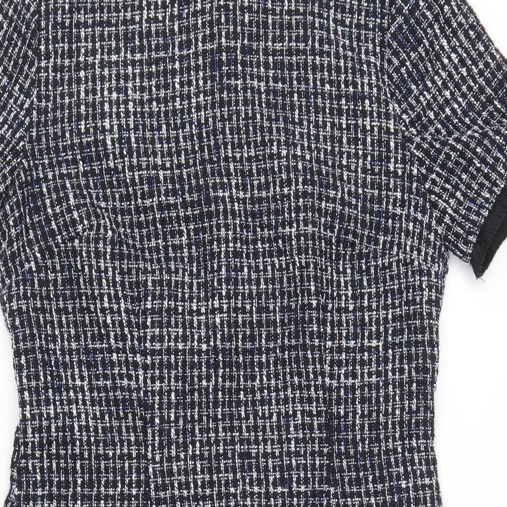 Warehouse Womens Blue Geometric Polyester A-Line Size 10 Round Neck Zip