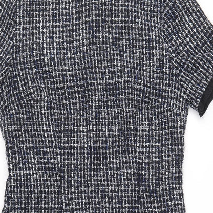 Warehouse Womens Blue Geometric Polyester A-Line Size 10 Round Neck Zip