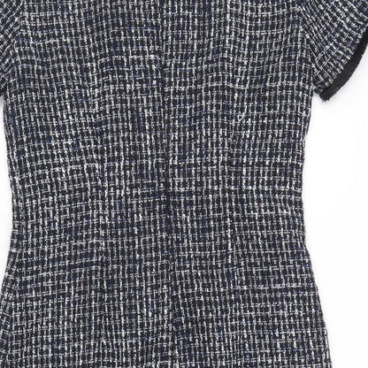 Warehouse Womens Blue Geometric Polyester A-Line Size 10 Round Neck Zip